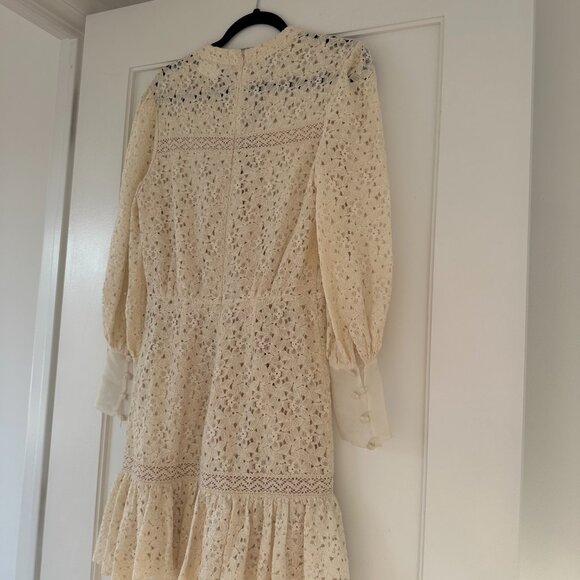 Veronica Beard Lace Mini Dress Sz 4 In Stone Khaki Button Down Ruffle Skirt - Picture 10 of 11